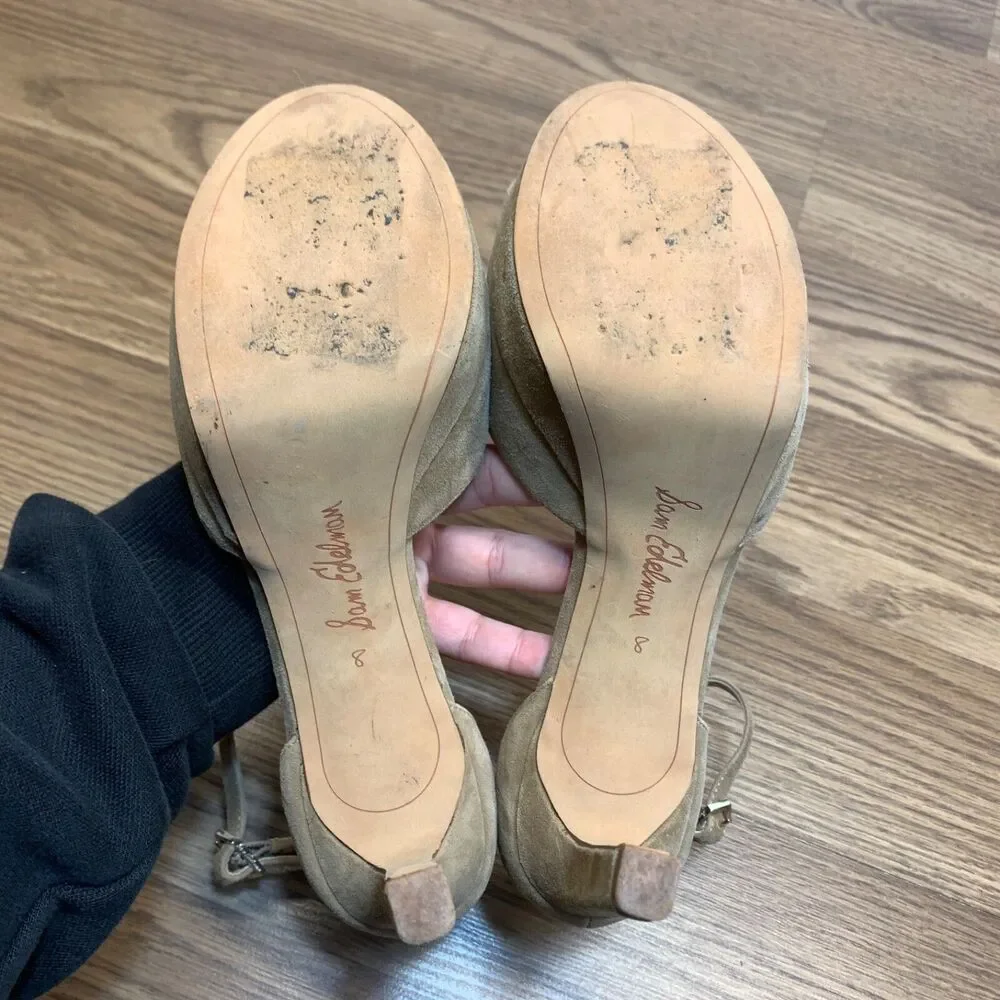 Sam Edelman Jerin Suede‎ Nude Platform Sandals Pump Heels in Oatmeal Size 8M